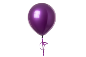 A vibrant purple balloon with a glossy surface, tied with a ribbon, showcasing its rounded shape. png