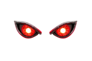 A pair of fierce, glowing red eyes with intricate detailing, conveying an intense and captivating expression. png