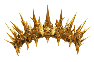 A striking gold crown adorned with sharp, spiked elements, exuding a regal yet fierce appearance. png