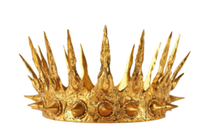 A majestic gold crown adorned with sharp spikes, symbolizing royalty and power. png