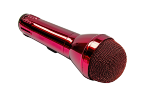 A vibrant red microphone with a textured mesh head, designed for capturing sound in performances and recordings. png