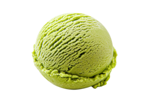 A vibrant green scoop of ice cream with a textured surface, showcasing its creamy consistency and appealing shape. png