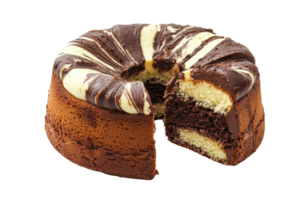 A delicious marble cake with a rich chocolate and vanilla swirl, showcasing a moist texture and inviting appearance. png