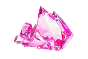 A shiny, pink crystal with sharp edges and intricate facets, showcasing a blend of light reflections and vibrant color. png