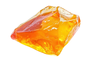 A vibrant, amber-colored gemstone with a crystalline structure, showcasing facets and a glossy surface. png