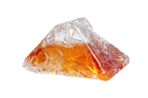 A striking crystal with a rich orange hue and sharp facets, showcasing its natural beauty and intricate structure. png