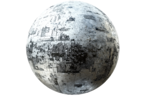 A detailed, textured sphere resembling a moon or planetary surface, featuring intricate patterns and a metallic appearance. png
