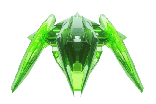 un pulcro, futurista astronave diseñado con agudo anglos y un vibrante verde matiz, exhibiendo avanzado tecnología y aerodinámico características. png