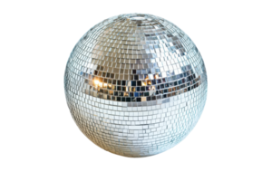 A shiny disco ball reflecting light, composed of numerous small mirrors arranged in a spherical shape. png