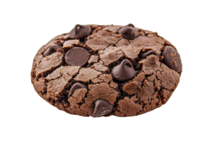 A delicious chocolate cookie with a cracked surface and semi-sweet chocolate chips scattered throughout. png