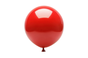 A vibrant red balloon with a smooth, glossy surface, showcasing its rounded shape and a tied end. png