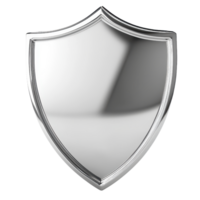 A sleek, metallic shield featuring a classic shape, reflecting light and emphasizing strength and protection. png