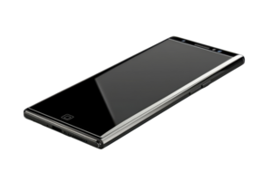 A sleek smartphone with a glossy surface, showcasing its modern design and minimalist features. png
