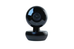 A sleek, modern webcam with a spherical lens design, mounted on a stable base. png