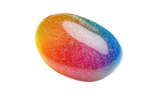 A colorful, smooth, oval-shaped object displaying a gradient of vibrant hues, resembling a decorative egg. png