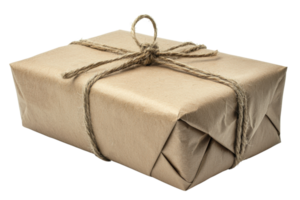 A wrapped gift box tied with twine in a rustic style. png