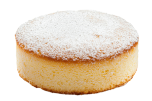 A fluffy, round cake topped with a dusting of powdered sugar. png