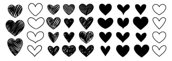 Set of symmetric hearts in black color, heart icons set , collection of hearts different shapes for design. art. Black Heart, love, romance hearts symbol vector