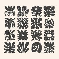 Trendy retro 70s-inspired groovy floral summer elements with leaf shapes, flowers blending modern and organic elements. simple flat illustration. vector