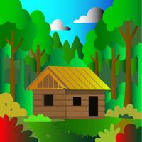 A small hut as a stopover in the middle of the forest vector