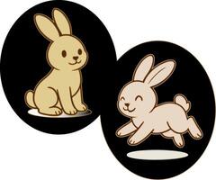 Two Adorable Cartoon Rabbits in Circular Frames vector
