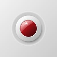 Realistic Red Glossy Push Button with 3D Effect style on a light grey background vector