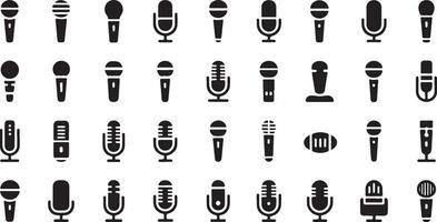 Variety of Microphone Icon Vectors Depicting Different Styles Suitable for Audio and Media Designs