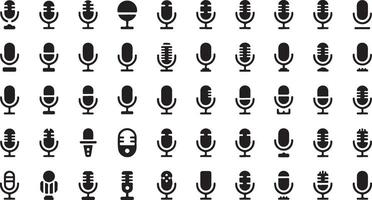 Set of Microphone Icon Vectors Depicting Various Styles Suitable for Audio and Music-Related Designs
