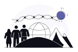 Silhouettes of people with an earth globe emphasizing the interconnectedness of humanity and global awareness on world refugee day vector