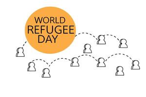People figures placed around an earth continent representing the shared responsibility of welcoming and supporting displaced communities vector