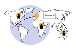 World map showcasing migration with human silhouette figures symbolizing the movement of people across borders in search of hope and opportunity vector