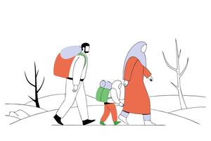 A refugee family walking together on world refugee day symbolizing resilience hope and the journey toward safety and a better future vector