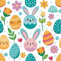 easter seamless pattern with cute bunny and egg white background s vector
