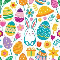 easter seamless pattern with bunny and eggs vector