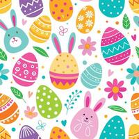 easter seamless pattern with colorful eggs and flowers vector