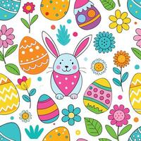 easter seamless pattern with bunny andwhite background eggs vector