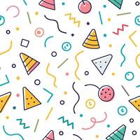 a colorful party pattern with , confetti and party hats vector