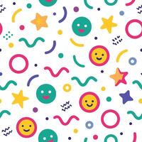 a colorful pattern with smiley faces stars vector