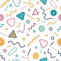 seamless pattern with colorful shapes on a white background and lines vector