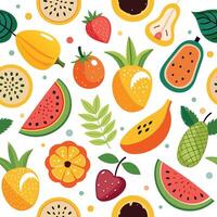seamless pattern with fruits and berries white background vector