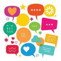 colorful speech bubbles with various icons and symbols vector