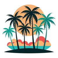tropical palm trees on the beach with the sun in the background vector