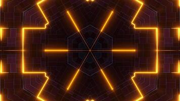 Dark Kaleidoscope Background with Yellow Lines and Squares. Looped Animation video