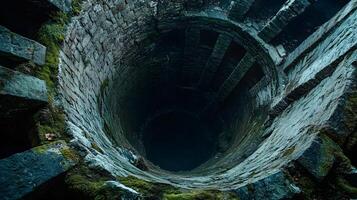 An underground tunnel with a large hole in it photo