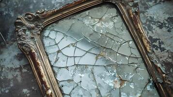 An old broken mirror on a wall photo