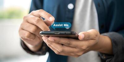 Assist me - text message on mobile phone photo