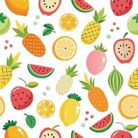 seamless pattern with fruits vegetables white background vector