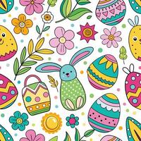 easter seamless pattern with colorful and flowers vector