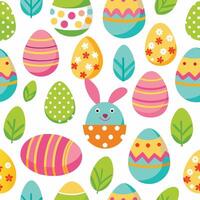 easter seamless pattern with colorful eggs and white background bunny vector