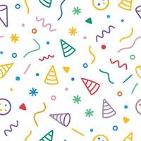 a colorful party pattern with confetti party hats vector